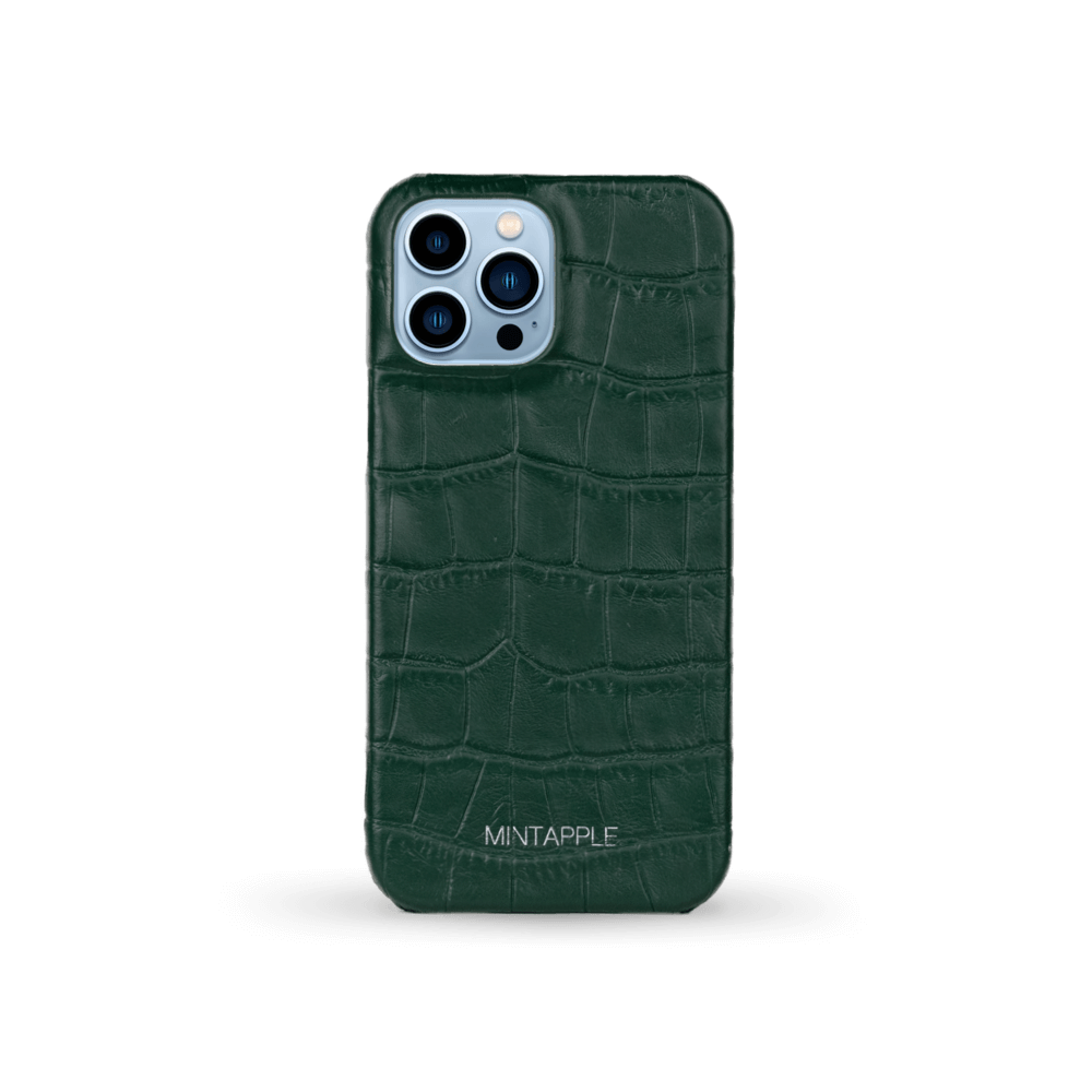 iPhone 13 Pro Max Case Alligator Embossed Leather Green Wireless Charging Compatible Monogram Personalised MINTAPPLE MINTAPPLE