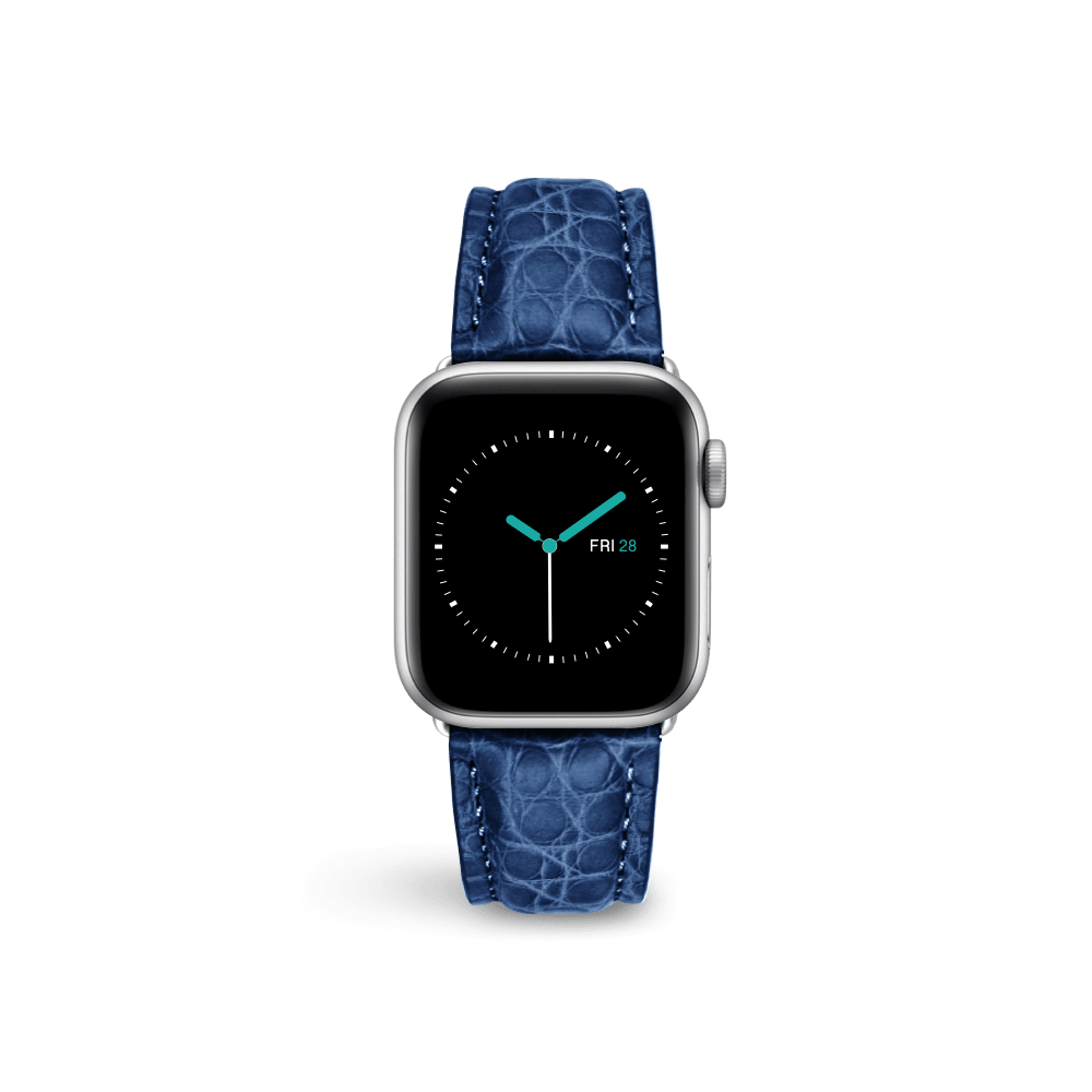 Apple Watch Strap Genuine Exotic Crocodile Leather Dark Blue