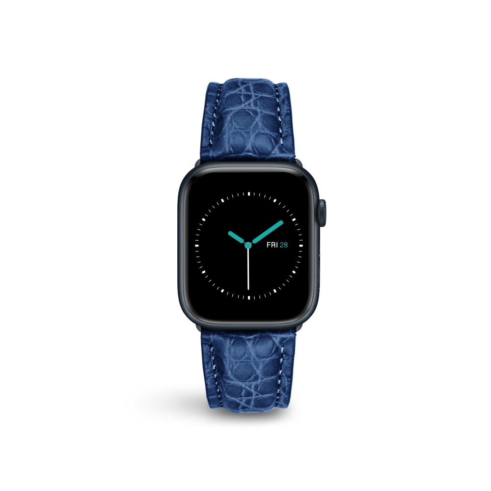 Apple Watch Strap Genuine Exotic Crocodile Leather Dark Blue